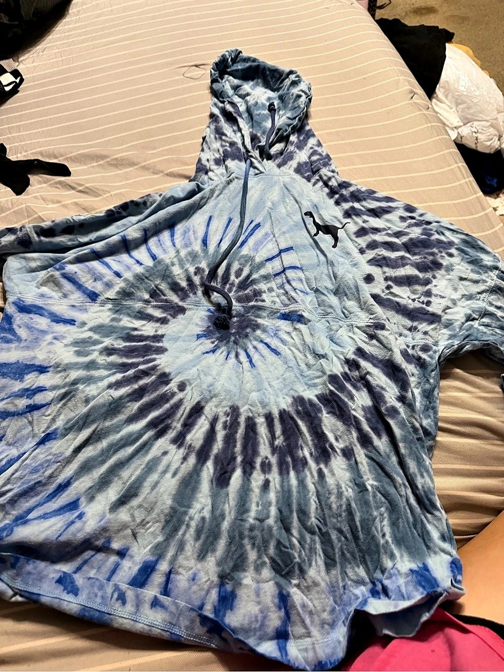 Pink Victoria's Secret Tie-Dye Pullover Hoodie in Blue & White